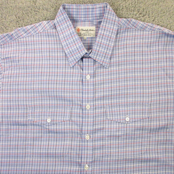 Turnbull‎ & Asser Dress Shirt size XXL 2XL Blue Plaid 2-Pocket England EUC - Picture 1 of 12